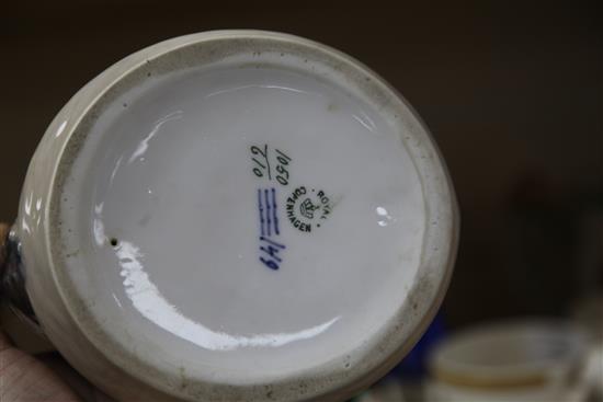 A Royal Copenhagen ash tray modelled with an owl with three white mice H.11.5cm